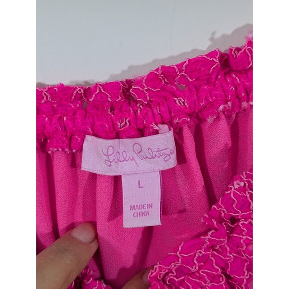 Lilly Pulitzer Marble Off The Shoulder Top In Kir Royal Pink Knotty Lace Sz L - Picture 4 of 10
